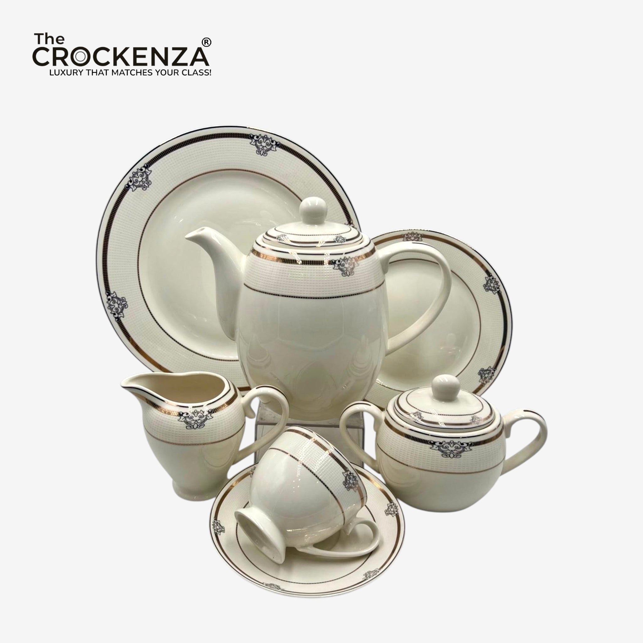 Royal Mosaic 24-Piece Imported Super Bone Tea Set – 6 Person Serving