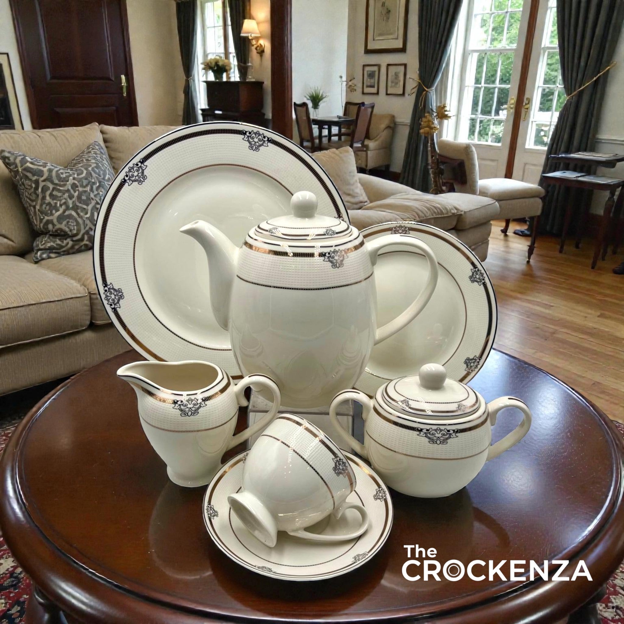 Royal Mosaic 24-Piece Imported Super Bone Tea Set – 6 Person Serving