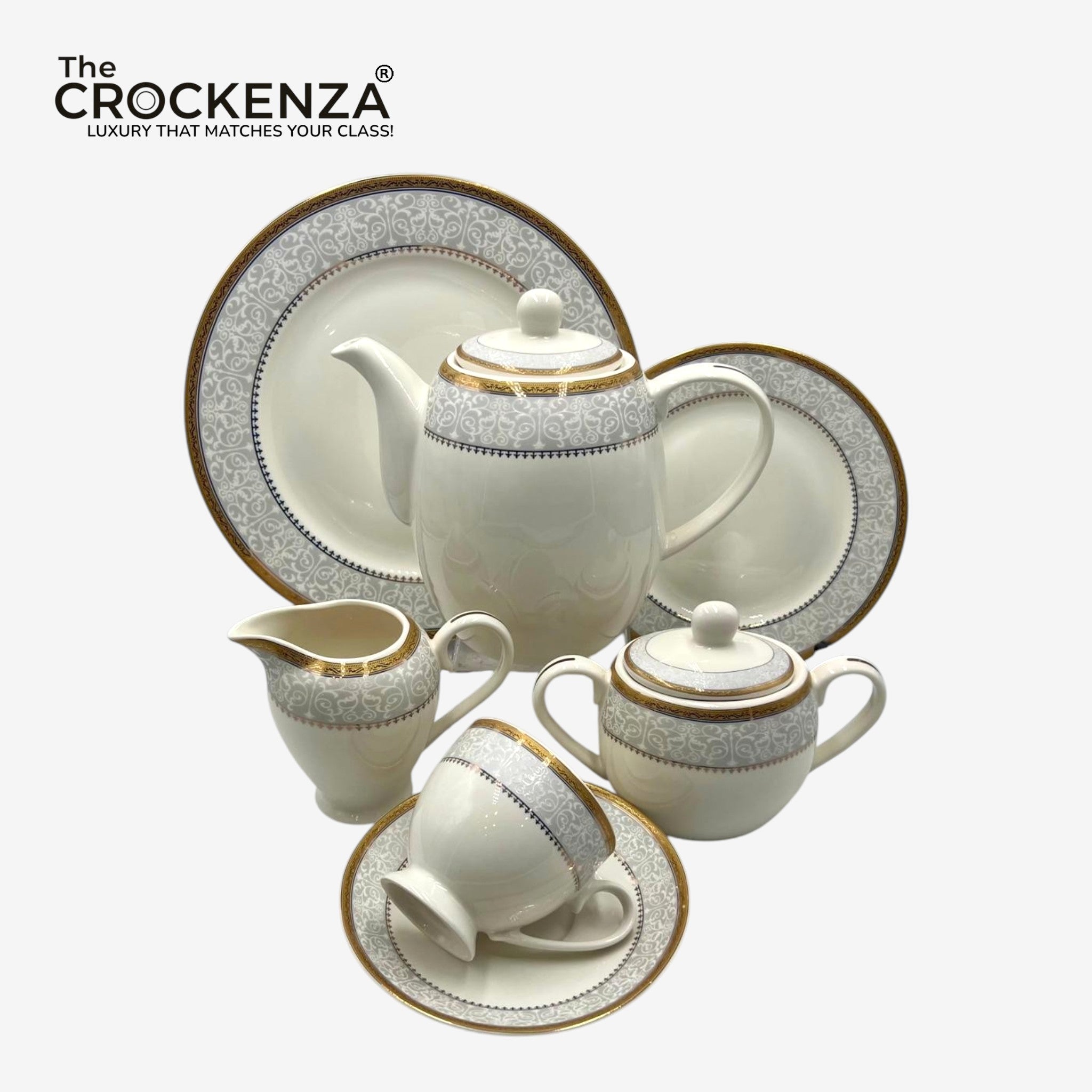 Royal Mosaic 24-Piece Imported Super Bone Tea Set – 6 Person Serving