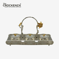 Luxury 3-Partition Dry Fruit Serving Set – Glass Bowls with Designer Handle Tray