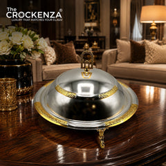 Luxury Mandi Serving Platter with Dome Lid – Silver & Gold Premium Food Serving Dish -12 Inch