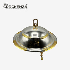 Luxury Mandi Serving Platter with Dome Lid – Silver & Gold Premium Food Serving Dish -12 Inch