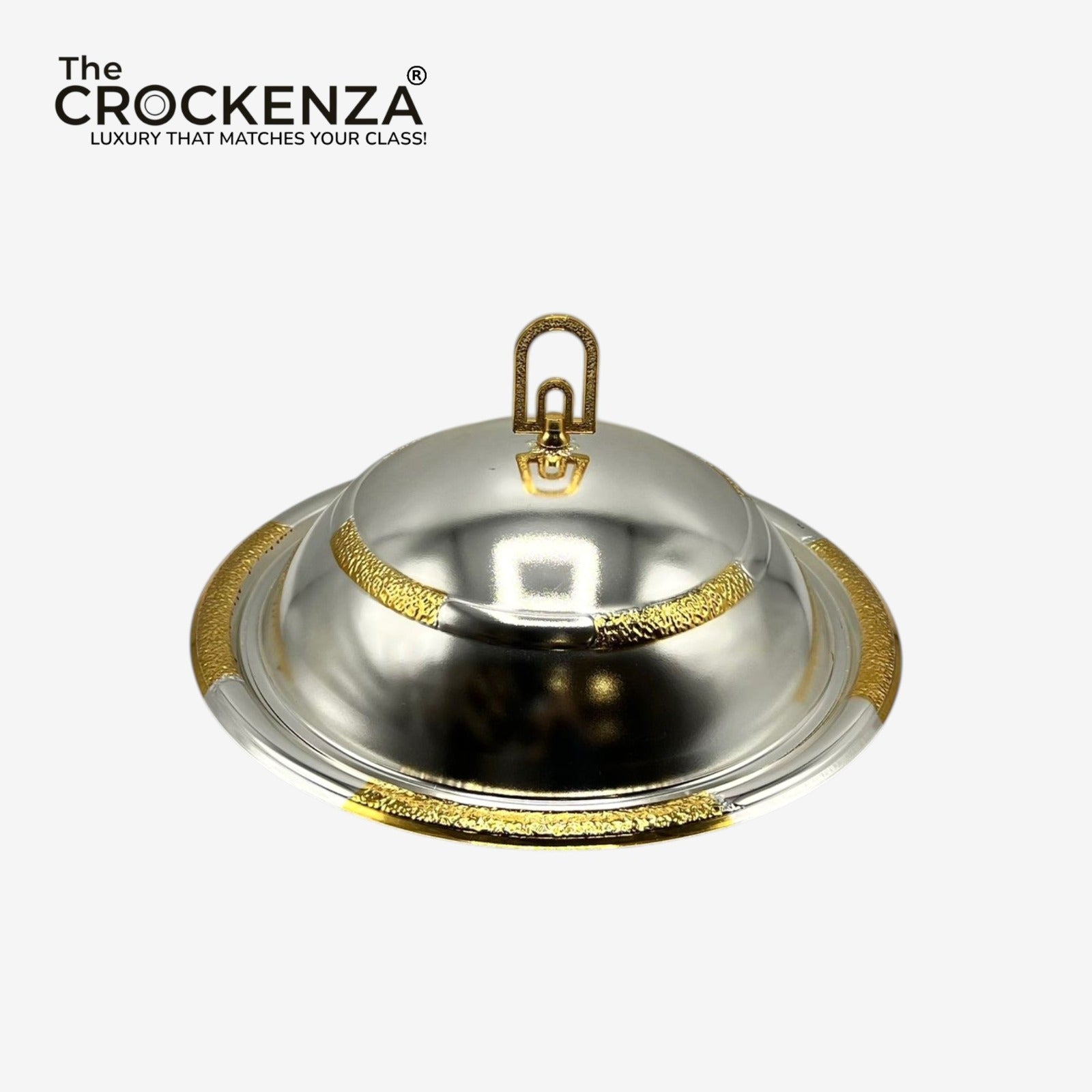 Luxury Mandi Serving Platter with Dome Lid – Silver & Gold Premium Food Serving Dish -12 Inch