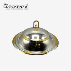 Luxury Mandi Serving Platter with Dome Lid – Silver & Gold Premium Food Serving Dish -12 Inch