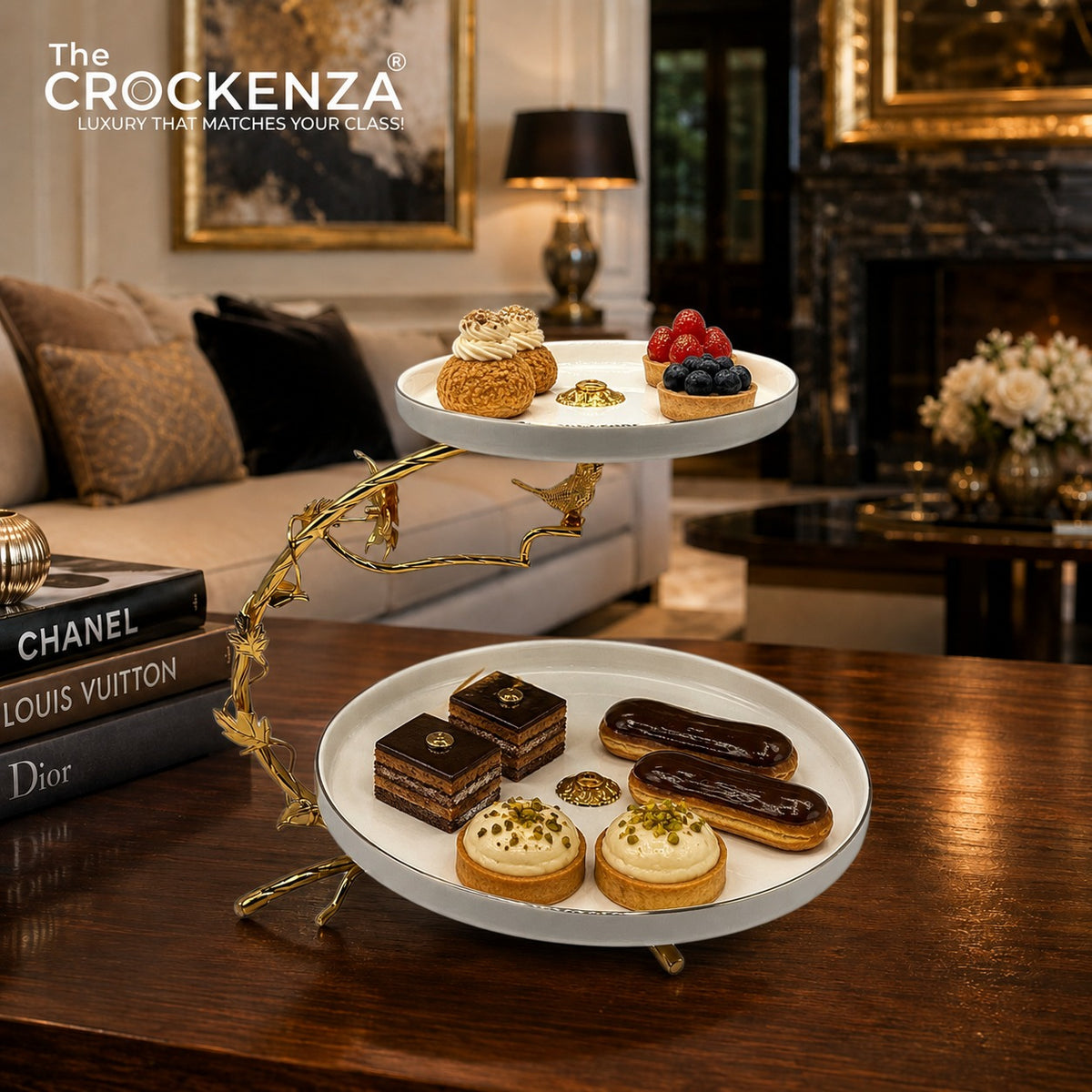Luxury 2 Step Pastry Stand – 2 Tier Dessert & Serving Stand - Golden