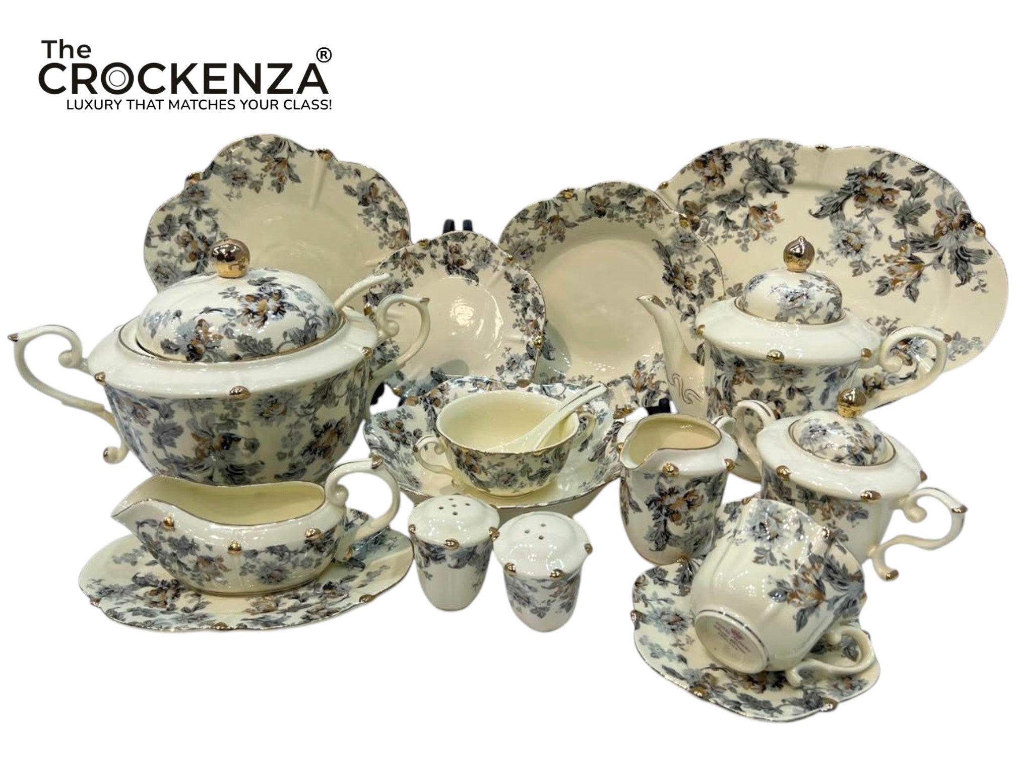 Imported Premium 75 Pcs Dinner Set for 8-persons Serving - Inspired by Royal Albert England