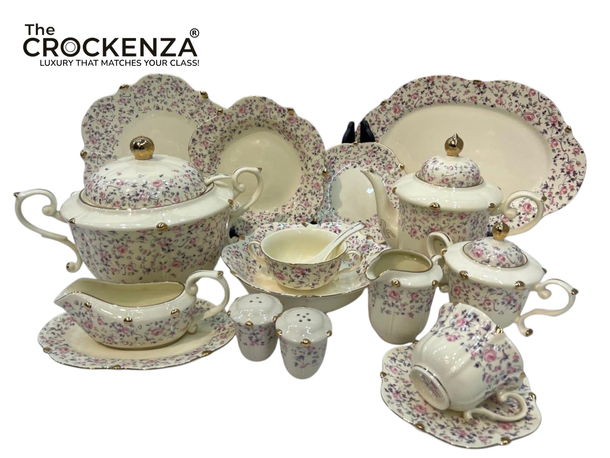 Imported Premium 75 Pcs Dinner Set for 8-persons Serving - Inspired by Royal Albert England