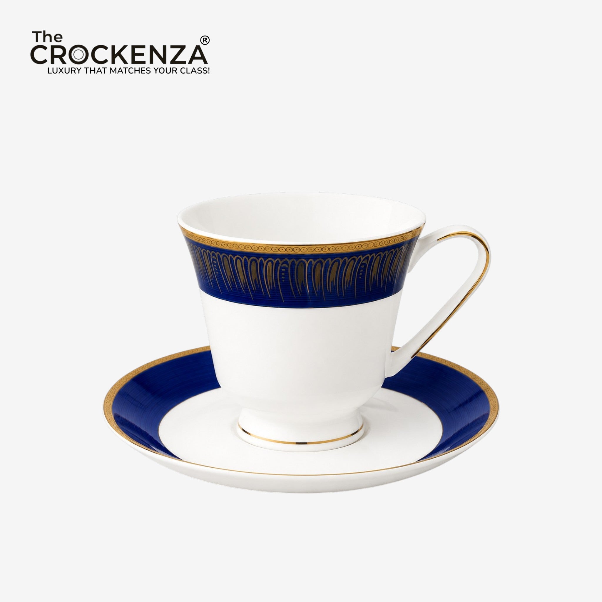 The Crockenza's Majesty Deep Blue Fine Bone China Cup & Saucer Set with Gold Detailing