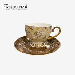 Premium Johnson Bros Inspired 12 Pc Tea Cup & Saucer Set – Vintage Beige Floral Design