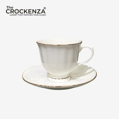 Premium White & Gold Porcelain Cup & Saucer Set – Perfect for Office Tea & Coffee Serving