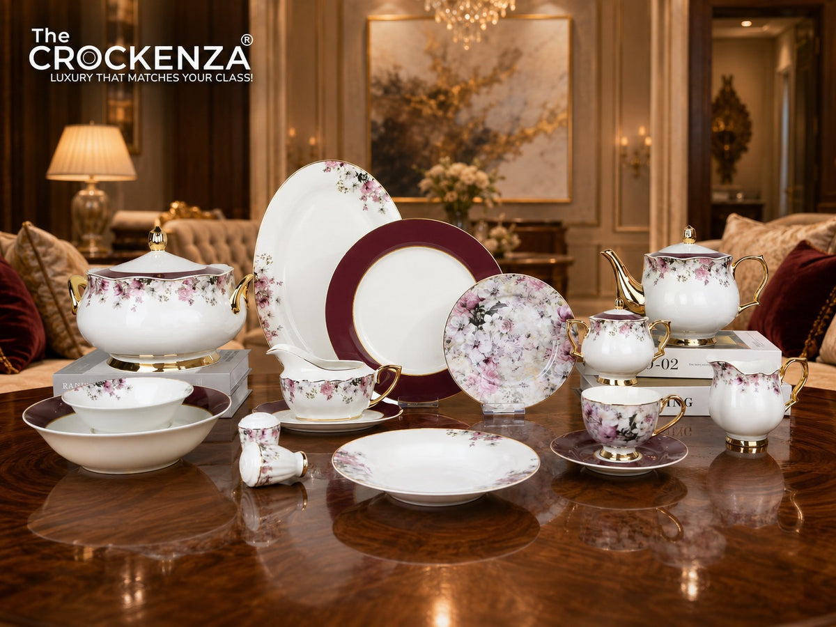 Johnson Bros Inspired Imperial Maroon & Floral Luxury Dinner Set –  Imported Bone China