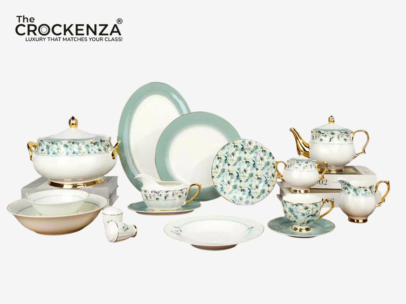 Johnson Bros Inspired Royal Mint & Botanical Floral Luxury Dinner Set – Premium Imported Bone China tableware