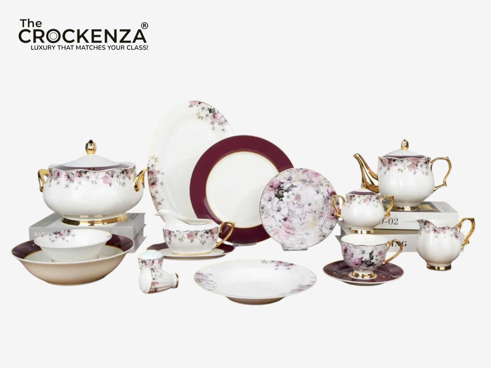 Johnson Bros Inspired Imperial Maroon & Floral Luxury Dinner Set –  Imported Bone China