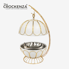 Luxury White & Gold Stainless Steel Buffet Dish with Hanging Lid – Premium Royal Food Warmer & Serving Dish (8L Capacity)