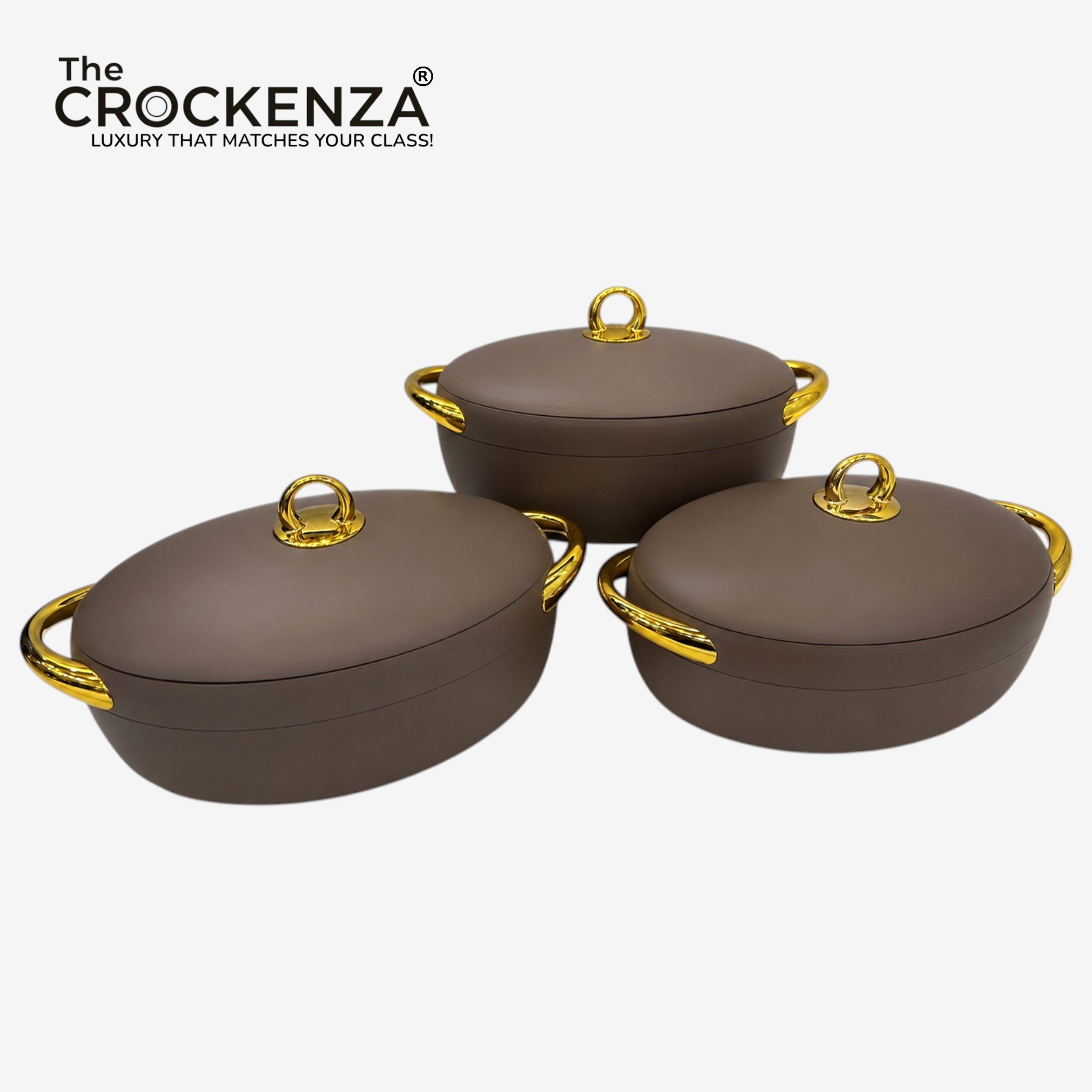 Imported Forever Gold Hot Pot Set – 3 Piece Insulated Casserole Set (2L, 2.5L & 3L) | Luxury Coffee & Gold Finish