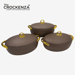 Imported Forever Gold Hot Pot Set – 3 Piece Insulated Casserole Set (2L, 2.5L & 3L) | Luxury Coffee & Gold Finish