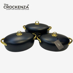 Imported Forever Gold Luxury Hot Pot Set – 3 Piece Insulated Casserole Set (2L, 2.5L & 3L) | Elegant Black & Gold