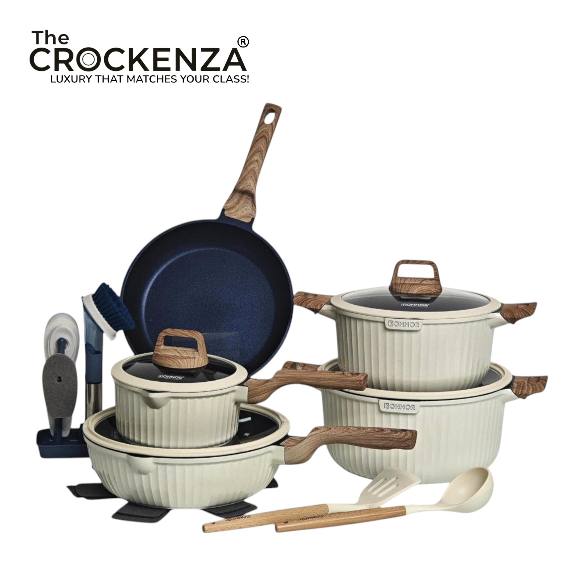 DONNOR AURA 20-Piece Granite Coated Never-Stick Cookware Set – Premium Pots, Pans & Kitchen Essentials
