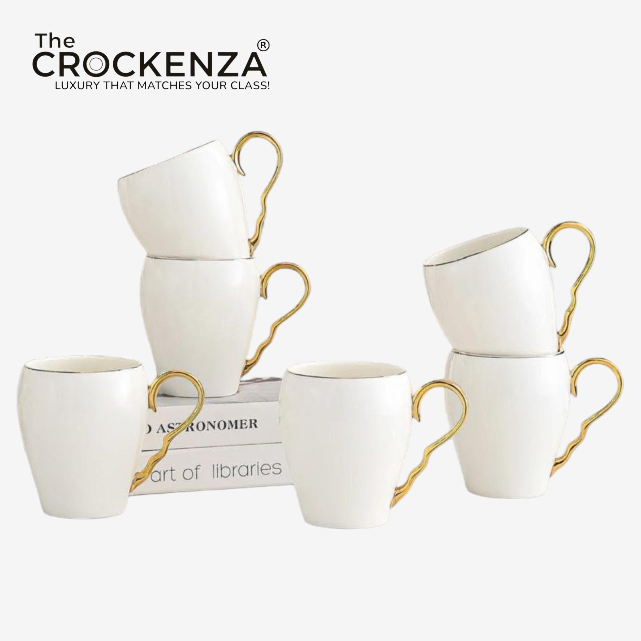 Imperial Thailand-Inspired 6-Piece Luxury Mug Set – White & Gold