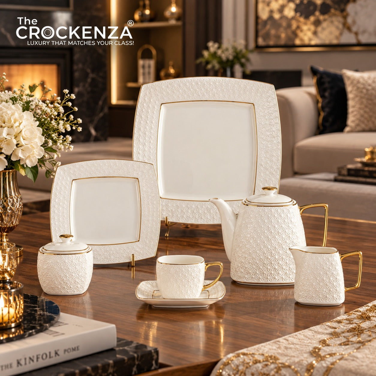 Imperial Thailand Inspired 24 Piece Luxury Porcelain Tea Set – White & Gold Premium Tea Service