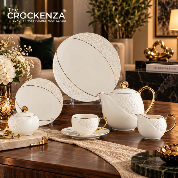 Imperial Thailand Inspired 24 Piece Luxury Porcelain Tea Set – White & Gold Premium Tea Service