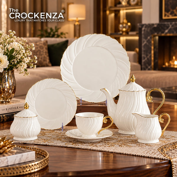 Imperial Thailand Inspired 24 Piece Luxury Porcelain Tea Set – White & Gold Premium Tea Service