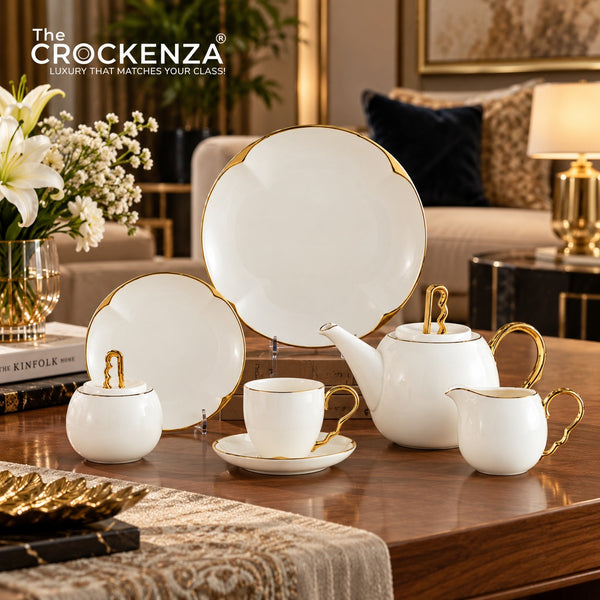 Imperial Thailand Inspired 24 Piece Luxury Porcelain Tea Set – White & Gold Premium Tea Service