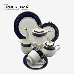 Premium 24-Piece Super Bone China Dinner & Tea Serving Set – Imperial Navy & Gold Motif