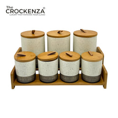 7-Piece Ceramic Airtight Jar Set with Wooden Lids & Storage Tray