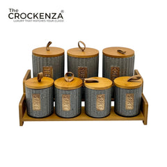 7-Piece Ceramic Airtight Jar Set with Wooden Lids & Storage Tray
