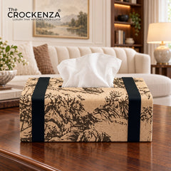 Luxury Beige Floral Tissue Box Holder – Decorative Fabric Tissue Cover
