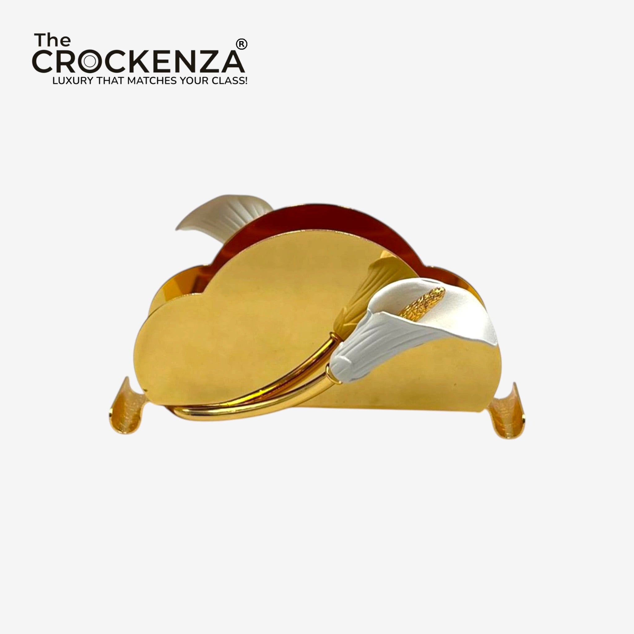 Luxury Gold Napkin Holder Stand with White Calla Lily Design