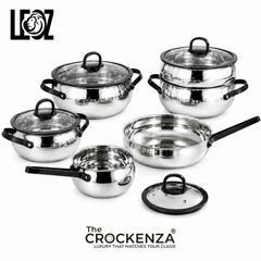 LEOZ 10 Piece 304 Stainless Steel Cookware Set | Three-layer Steel | Premium Black Handles with Glass Cover