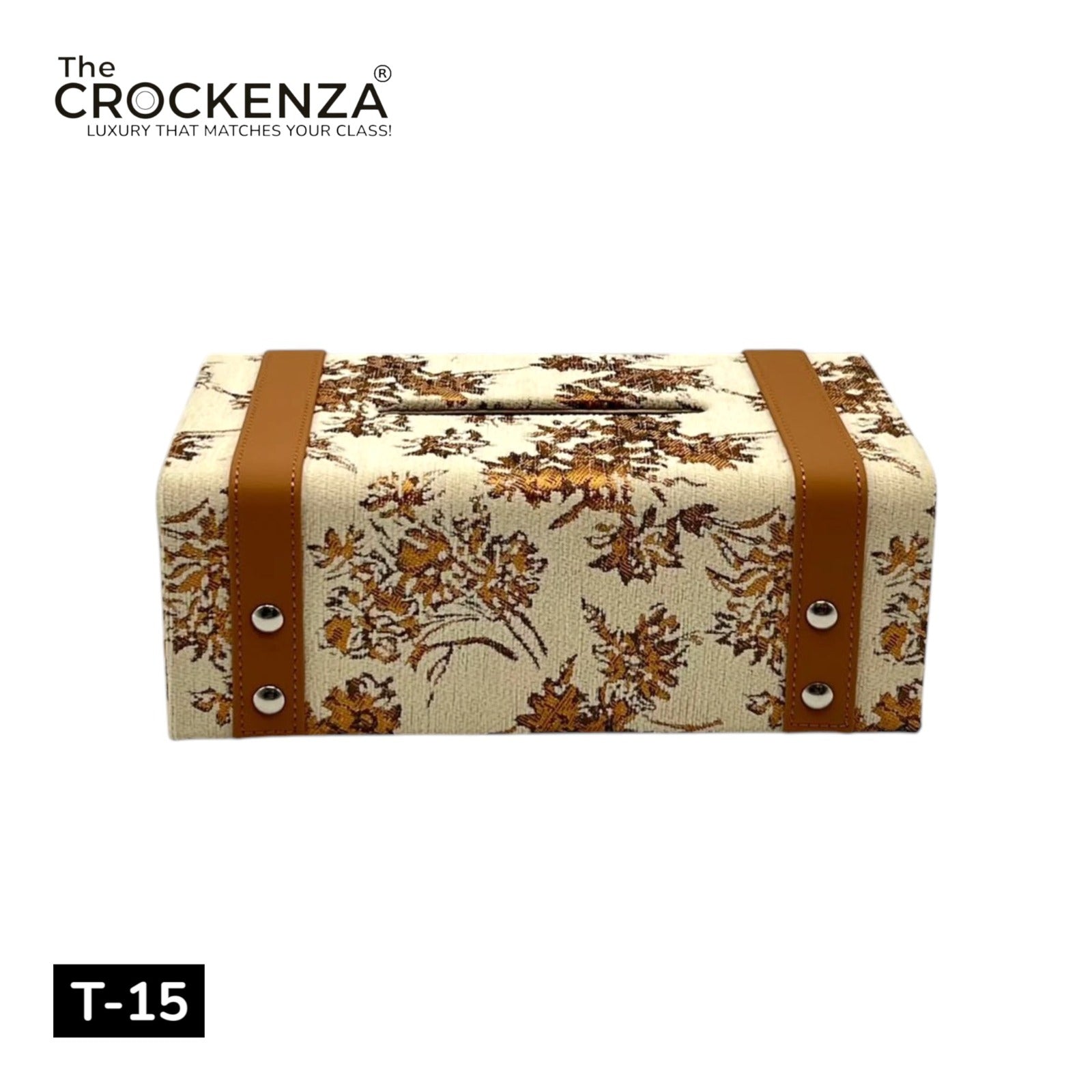 Luxury Floral Tissue Box Holder – Cream & Brown Decorative Tissue Cover