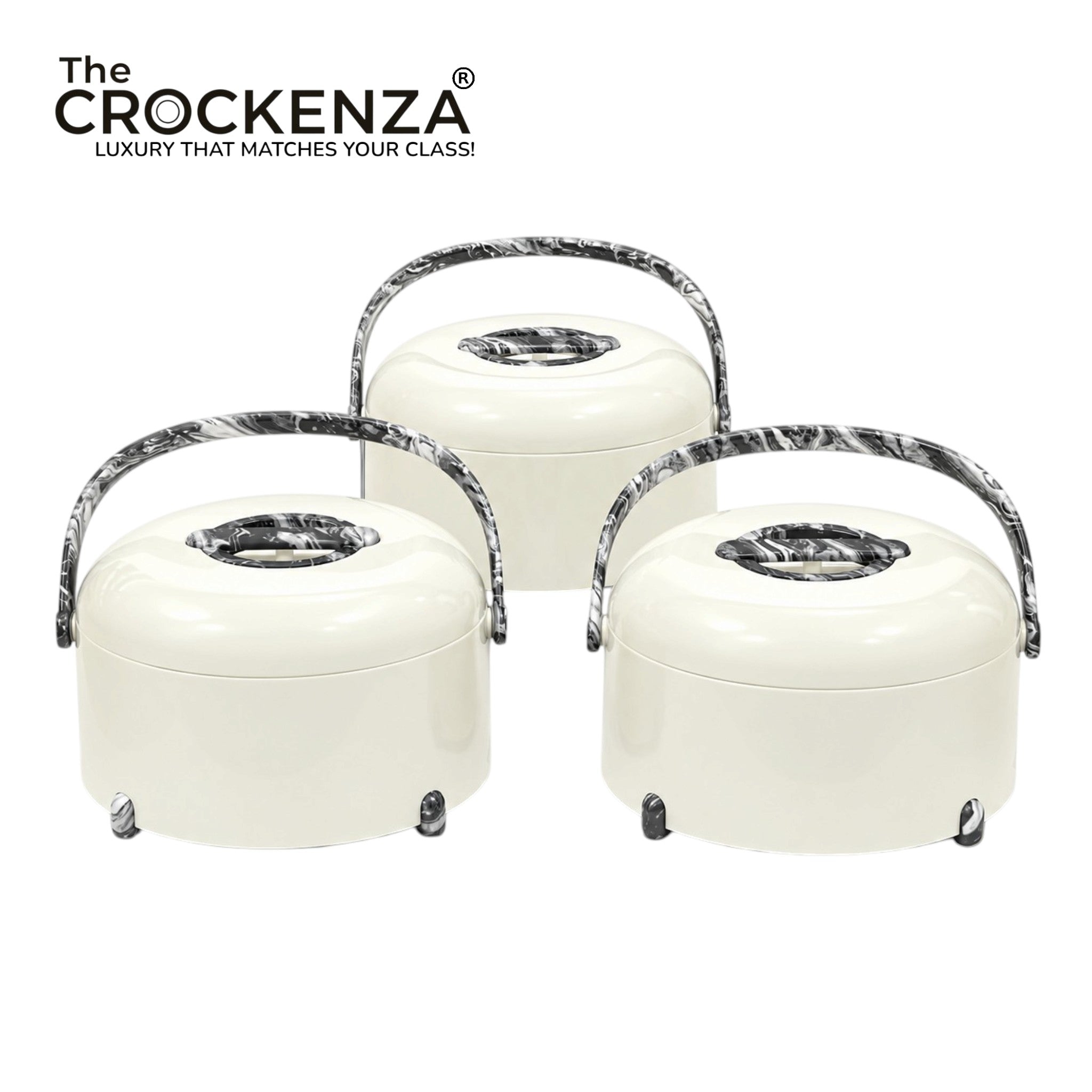 Imported Forever Gold Hotpot Set – Pearl White with Black Marble Finish (3L, 4L & 5L)