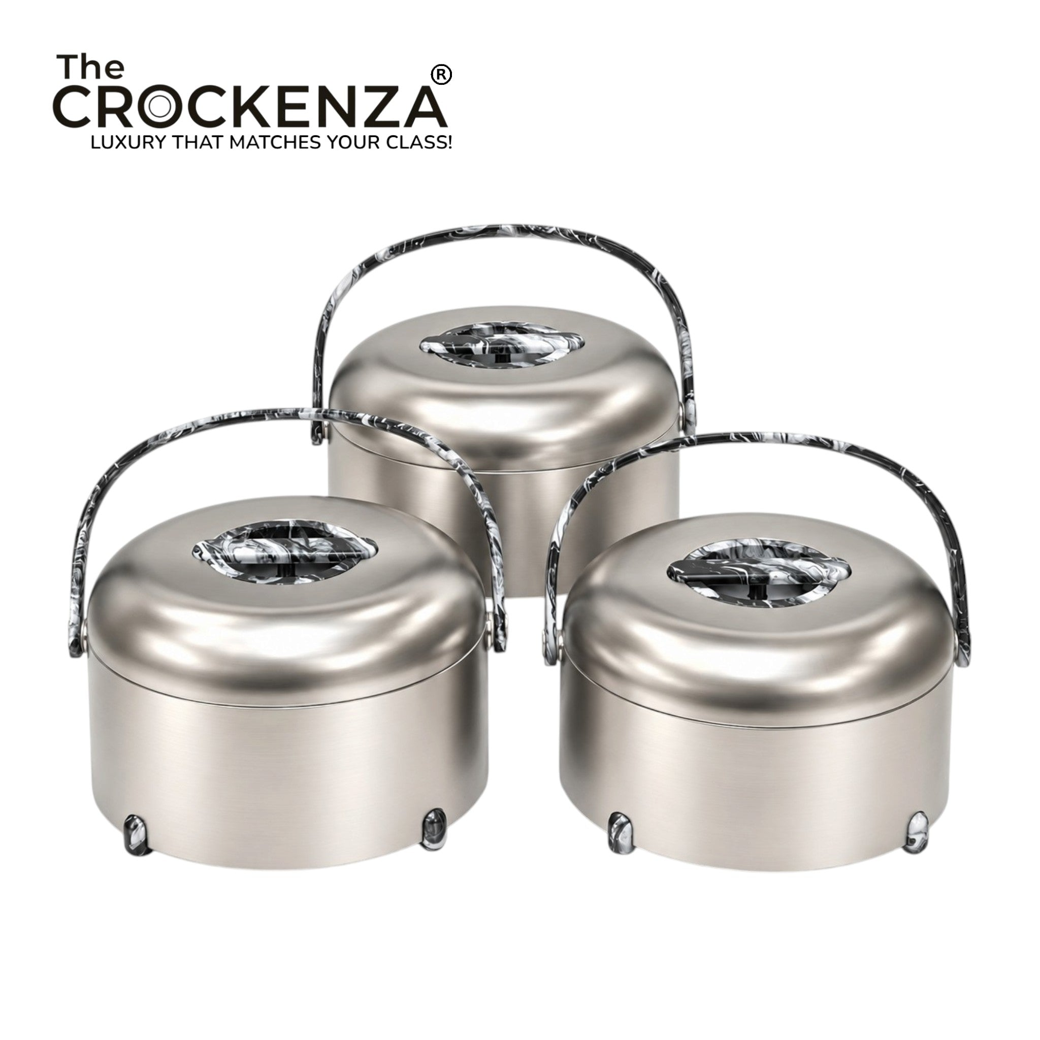 Imported Forever Gold Hotpot Set –Matte Nickel with Black Marble Finish (3L, 4L & 5L)