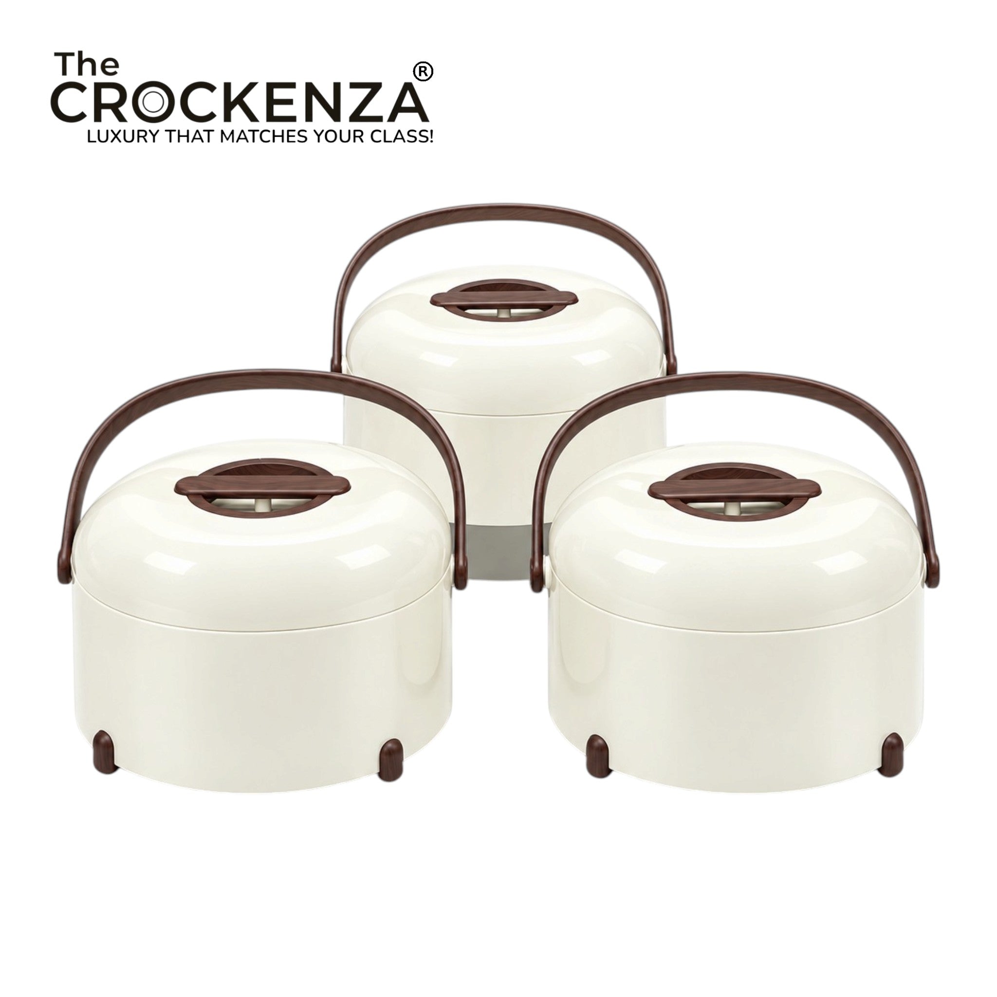 Imported Forever Gold Hotpot Set – Pearl White With Dark Wooden Finish (3L, 4L & 5L)