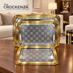 Luxury 3 Pcs Stainless Steel Serving Tray Set – Mirror Polish Finish with Elegant Handles