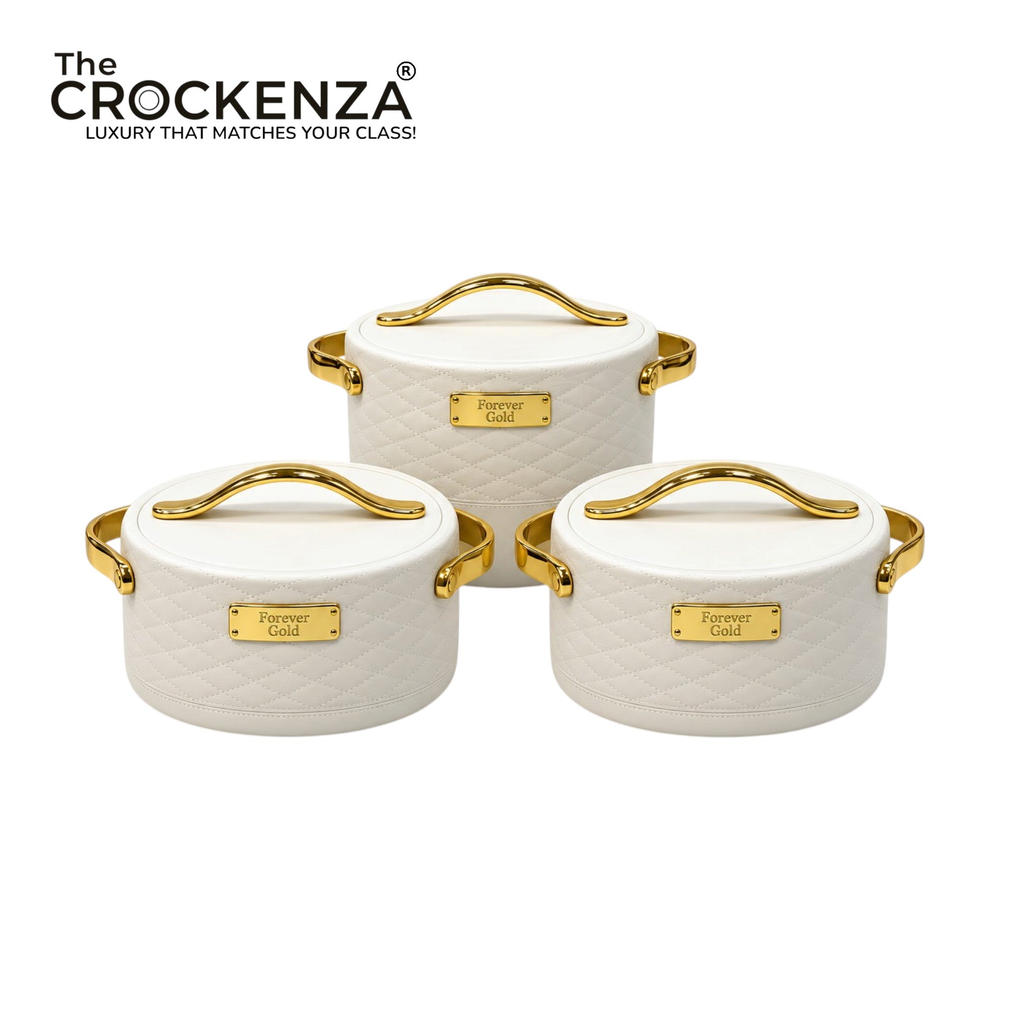 Imported Forever Gold 3-Piece Hotpot Set – White & Gold | 1.5L, 2L & 2.5L