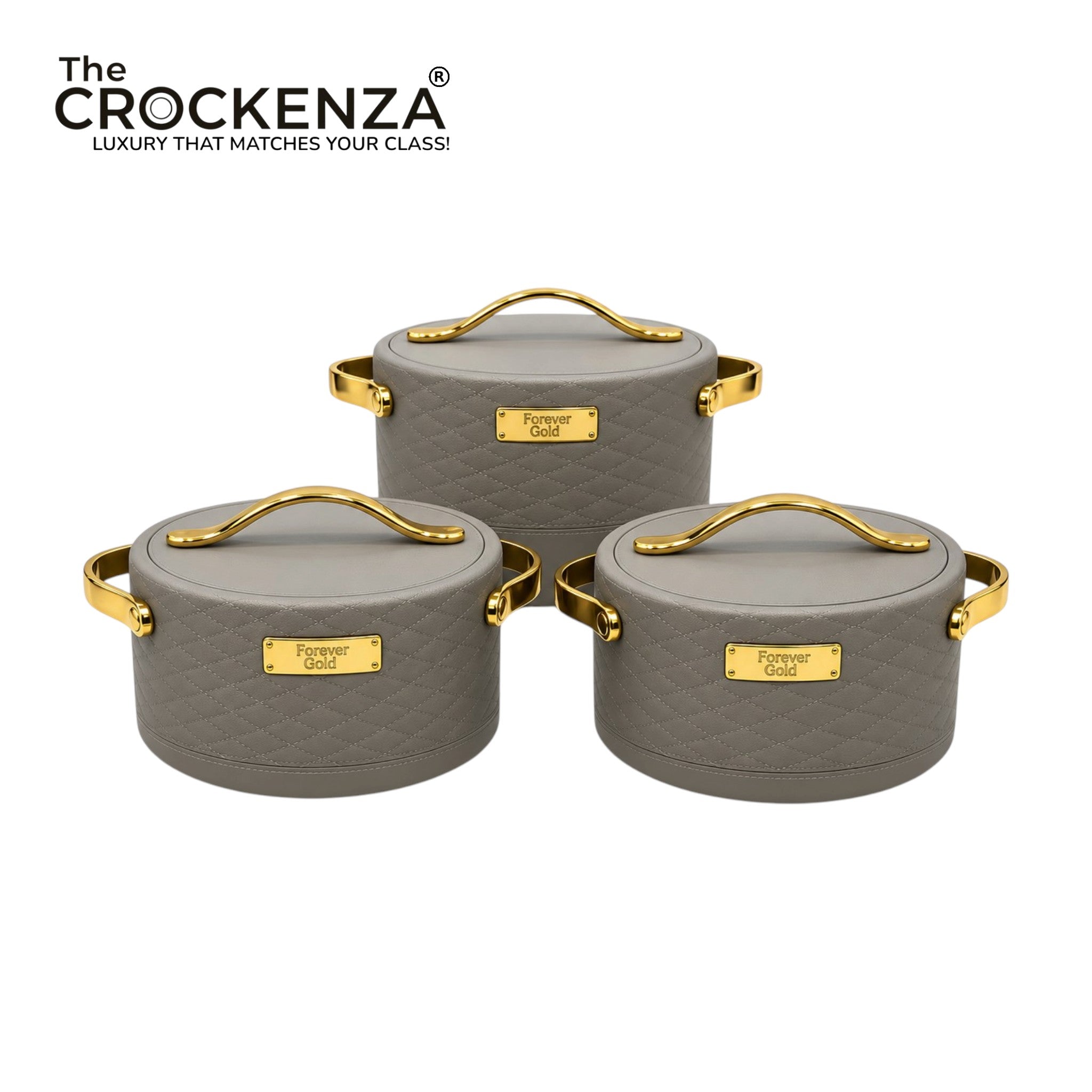 Imported Forever Gold 3-Piece Hotpot Set – Warm Grey & Gold | 1.5L, 2L & 2.5L