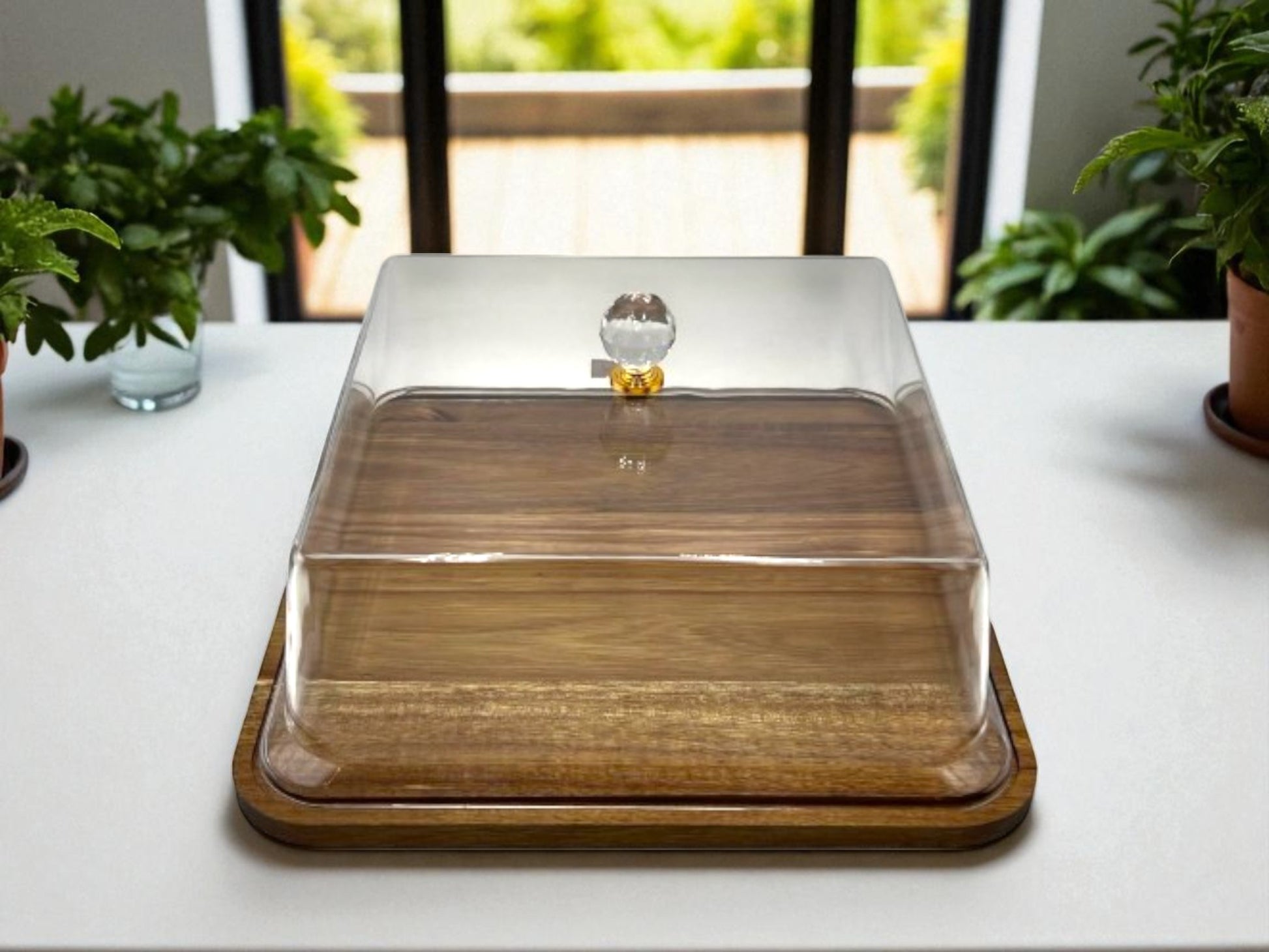 Wooden Cake Dish With Acrylic Lid (Large)