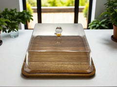 Wooden Cake Dish With Acrylic Lid (Large)