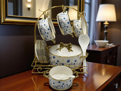 22-Piece Johnson Brothers Inspired Soup Set with Floral Print & Gold Accents – Elegant Porcelain Dinnerware
