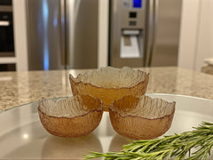 Elegant 7-Piece Amber Glass Bowl Set with Gold Rim – Perfect for Desserts & Fruits