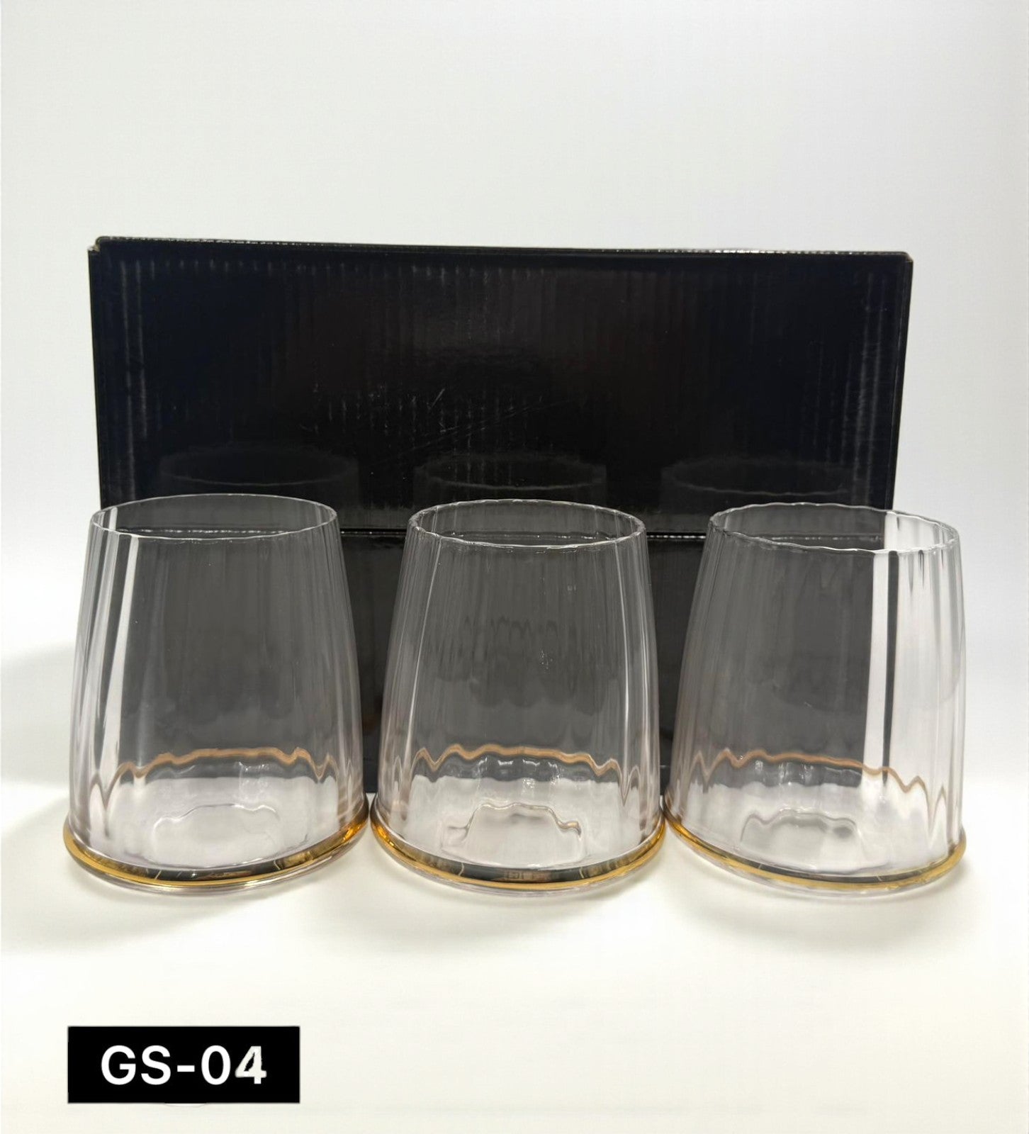 Luxury 6-Piece Crystal Whiskey Glass Set – Ribbed Tapered Tumblers with Gold Rim