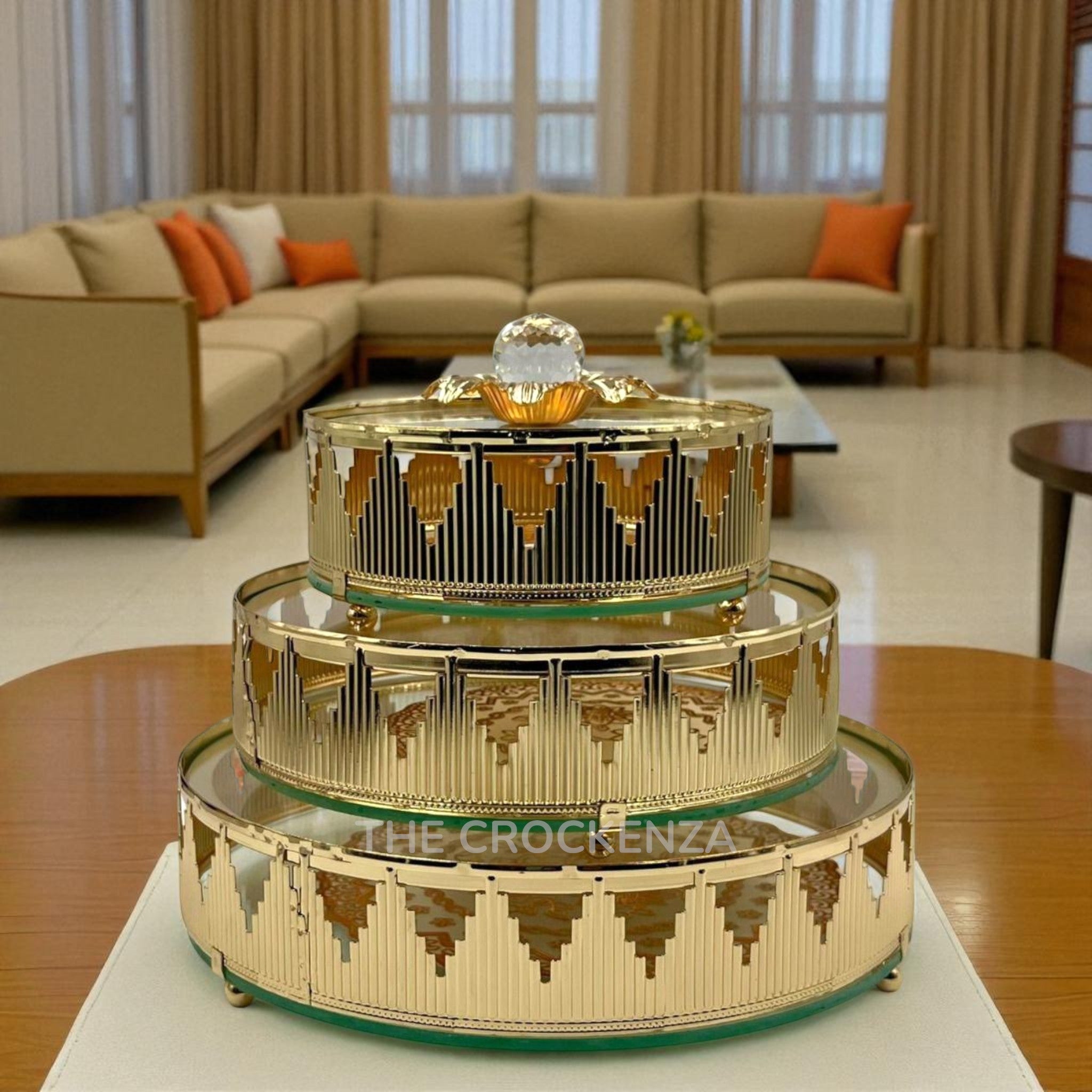 Elegant Round Serving Masterpieces | Elegant Round Metallic Candy Dish Set with Crystal Knobs & Glass Base