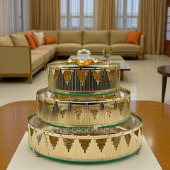 Elegant Round Serving Masterpieces | Elegant Round Metallic Candy Dish Set with Crystal Knobs & Glass Base