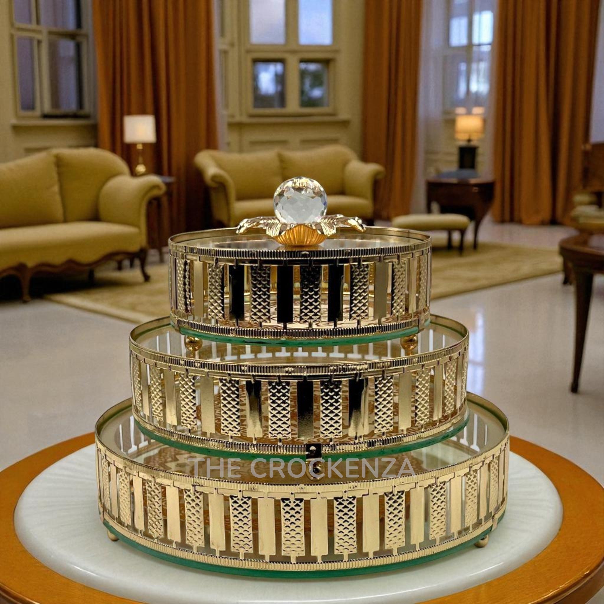 Elegant Round Metallic Candy Dish Set with Crystal Knobs & Glass Base | Elegant Round Serving Masterpieces