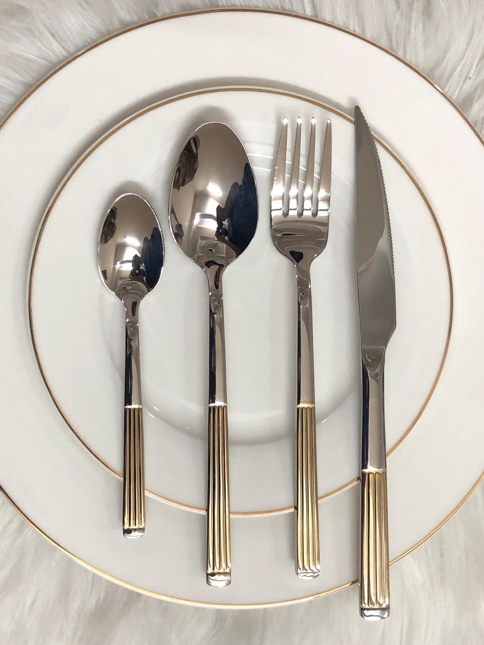 Royal Elegance 24 Pcs Imported Gold Cutlery Set - Serves 6 Persons (24Pcs)