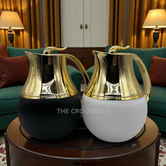 Modern Luxe Vacuum Flask – Premium Ribbed Matte Body with High-Shine Gold Upper